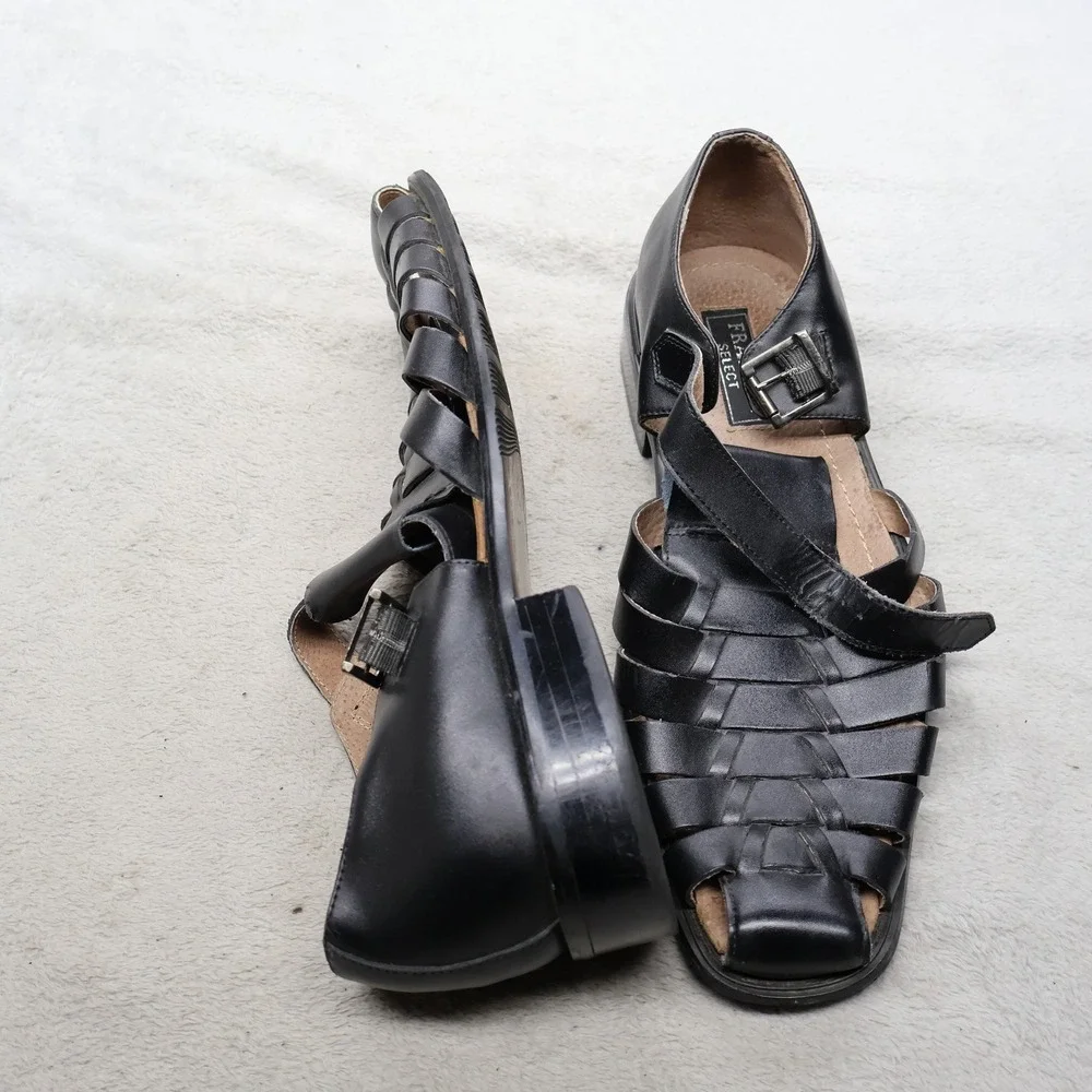 Fratelli Select Mens 12M Fisherman Sandals Black Woven Leather Buckle Dressy VTG